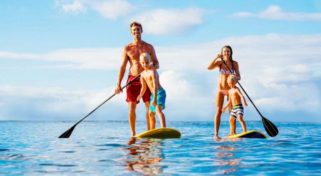 Family on two paddleboards